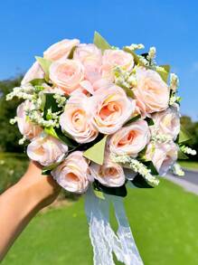 1 Stück Braut/Brautjungfer Rosenstrauß, Seidige Schleife & Künstliche Perlenrose, romantisches Hochzeits-/Valentinstagsgeschenk, Bridal-Shower/JGA, Hochzeitszeremonie Fotorequisiten, Jahrestags-Antrag