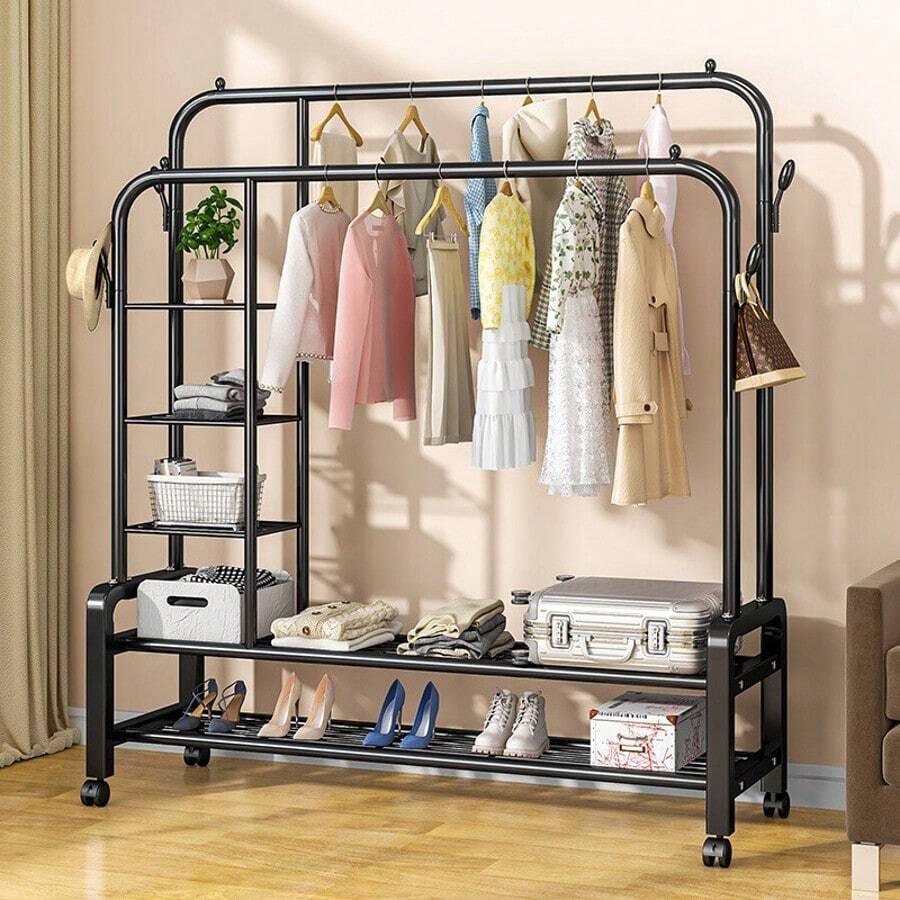 Heavy Duty Clothes Rail Rack Garment Hanging Display Stand Shoes Storage ShelvesCoat Rack Back To School - Black - View 1