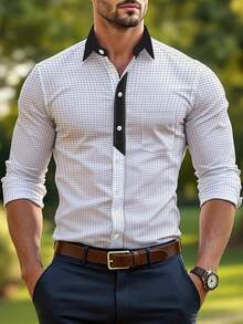 Men's Formal Office Plaid Dress Shirt