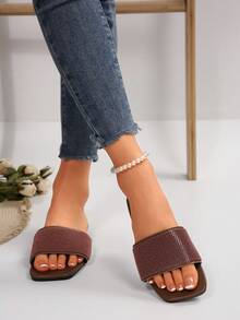 Sandali piatti da donna con design a strass, cinturini alla moda e versatili in stile minimalista, comodi e antiscivolo, eleganti per abiti, passeggiate estive in spiaggia