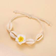 1 pièce Bracelet de cheville crocheté fleur de coquillage bohème naturel, bracelet de cheville tressé marguerite pour les vacances à la plage. Bijou idéal pour les femmes à porter au quotidien.