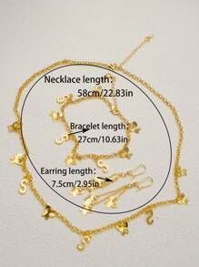 Set minimalista nuovo stile francese con ciondolo a forma di farfalla, lettera S e cerchio, composto da collana, bracciale e orecchini, 3 pezzi