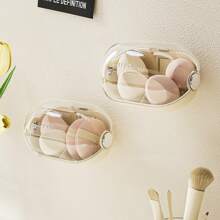 Boîte de rangement pour cosmétiques, accrocher au mur pour la maison, sans perforation, étanche et anti-poussière. Boîte de rangement multifonctionnelle pour houppettes et éponges de beauté