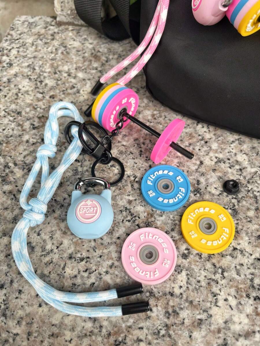 健身钥匙扣 健身房爱好者杠铃钥匙链 举重钥匙圈 硅胶杠铃片 健身房礼品 健身礼品 包饰 背包饰 - 彩色 - 查看 1