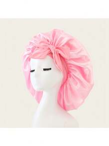 1pc Luxury Pink Satin Bonnet With Adjustable Drawstring And Bow Accent - Soft Hair Protection For Women And Men, Comfortable Ruffle Design, Snug Fit, Hair Care | Satin Bonnet | Smooth Satin Finish Back To School