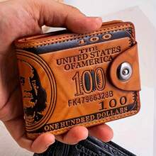 Men's Fashion Classic Wallet Vintage 100 US Dollar Pattern Wallet Multi Card Slot Zipper Coin Compartmen PU Leather Classic Short Wallet For Men Money Wallet Mini Wallet Purse Wallet Men Wallet Leather Small Wallet