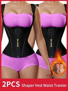 1PC And 2PCS Waist Trainer Corset Vest Zipper Tummy Control Shapewear Breathable Waist Cincher For Women Body Shaper Sport Girdle Adjustable Buttoned Repair Corset Zipper Steel Bone Belly Belt