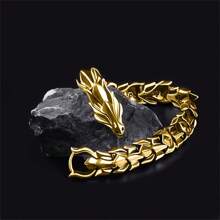 1pc 20cm Men's Viking Dragon Head Punk Style Bracelet, Fashion Vintage Accessory Suitable For Daily, Party, Gift