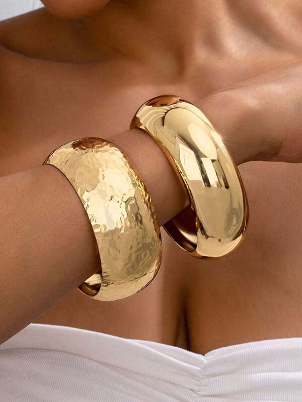 2 piezas de brazaletes bañados en oro y plata de metal grueso y exagerado, joyas retro minimalistas y punk pesadas, adecuadas para el uso diario, fiestas, banquetes, festivales, vacaciones y encanto casual de las mujeres