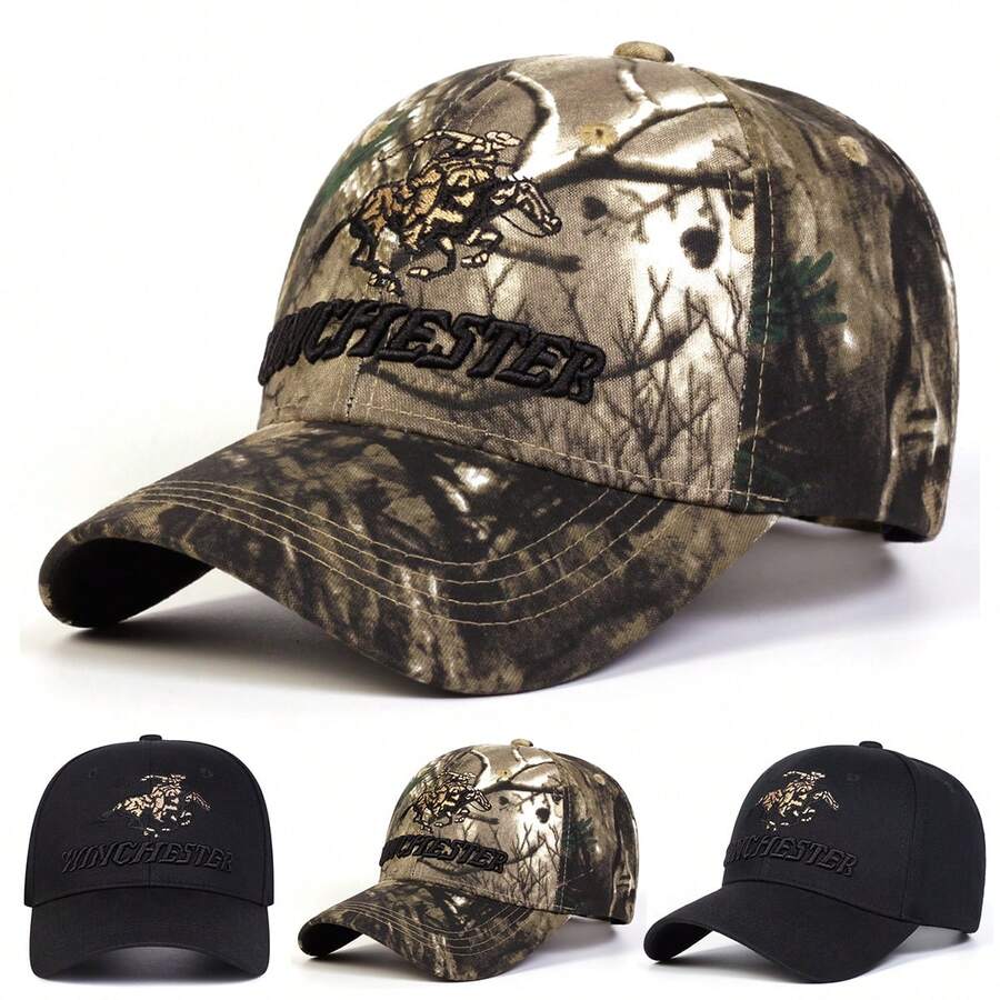 1pc Men's WINCHESTGR Embroidered Baseball Cap, Outdoor Hiking Horseback Riding Camo Sun Protection Casual Hat, Suitable For Spring-Autumn Travel, Beach Party - Multicolor - View 1