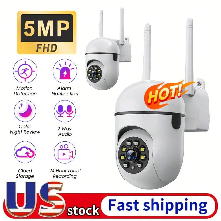 5MP Smart Home Security Camera Wireless With Color Night Vision, Two-Way Audio, Motion Tracking And App Control - Trắng 2 cái - Xem 1