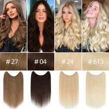 16-22in Invisible Wire Hair Extensions Human Hair With Transparent Wire Remy Human Hair Fish Line Hair Extensions Halo Hair Extensions Half Full Head Seamless Easy To Install Black Brown Blonde Highlight Ombre - #12P613 Highlight Blonde - View 6