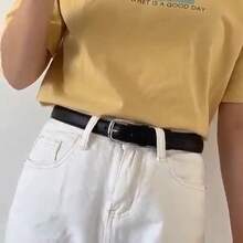 女士简约而优雅的闪亮银扣皮带，适合学生和青年装饰，韩式秋季，秋季，万圣节 - 針扣 - 查看 6