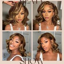 250% Density Bob Wig Ombre Honey Blonde Bob Wig | Human Hair 4/27 HD Lace Front 13x4 Body Wave 250% Density Pre-Plucked With Baby Hair Natural Look - SP4/27 - 查看 7