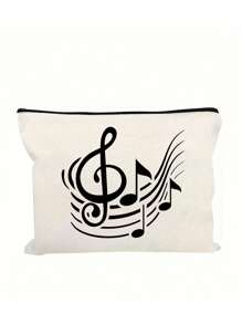 Vibrant Musical Note Print Canvas Cosmetic Bag, Durable, Versatile, And Stylish Shopping Companion -Perfect Gift For Music Fans , Travel Small Items Portable Storage Pouch, Gift,Makeup Bag,Women's Simple And Large Capacity Travel Makeup Bag, Earphones,Data Cable,Accessory Storage, Coin Bag, Suitable For Men And Women, Birthdays, Holidays, Back To School, Vacation, Beach, Travel