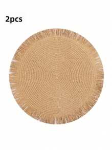 2 piezas/8 piezas Manteles individuales redondos de 15 pulgadas de fibra de papel tejida con borlas, resistentes al calor, decoración de vajilla de hotel y restaurante, decoración de mesa de comedor y sala de estar, antideslizante, adecuado para reuniones en el hogar y fiestas de boda