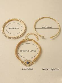 Set de 3 pulseras con diseño geométrico de ojo de demonio, adecuado para el uso diario de las mujeres, fiestas, joyas de multi capa vintage con cuentas como regalo