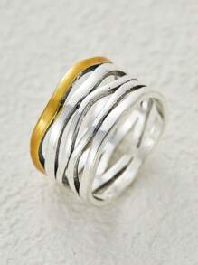 1 pieza Nuevo anillo de dos colores retro bohemio para hombres, hueco y ancho, simple y de moda, adecuado para regalos de joyas de uso en fiestas para parejas