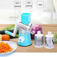 NetHong 3-In-1 Rotary Food Slicer Grater Shredder For Cheese Vegetables & Fruits - Multicolor - View 7