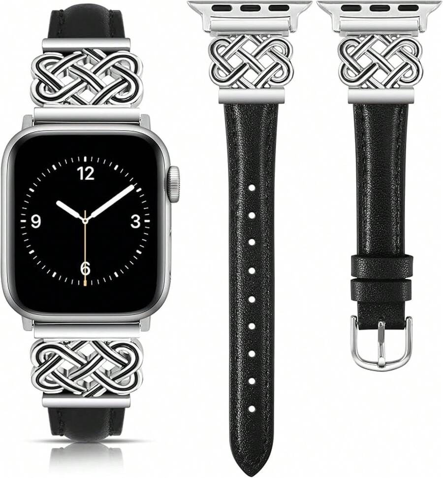 Smart Watch Strap - Black/Silver - View 1