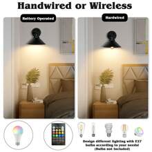 Black Vintage Wireless Battery Operated Wall Sconces, Industrial Cordless Battery Powered Led Wall Lights Set Of 2, Wall Lamp Fixture Indoor With RGB Light Bulb/No RGB Light Bulb Remote Control For Bedroom Farmhouse Gallery