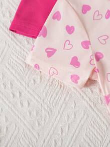 10pcs/Set Infant & Toddler Girls Casual Short Sleeve T-Shirt And Shorts Sports Outfit, Cute Heart & Letter Print, Comfortable Stretchy Pullover Tee And Pants Set, Suitable For Summer Outings
