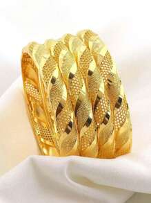 4Pcs Nigeria Copper Alloys Bangle Bracelet Jewelry India Africa Women Charm Luxury Bangles Anniversary Party Jewelry