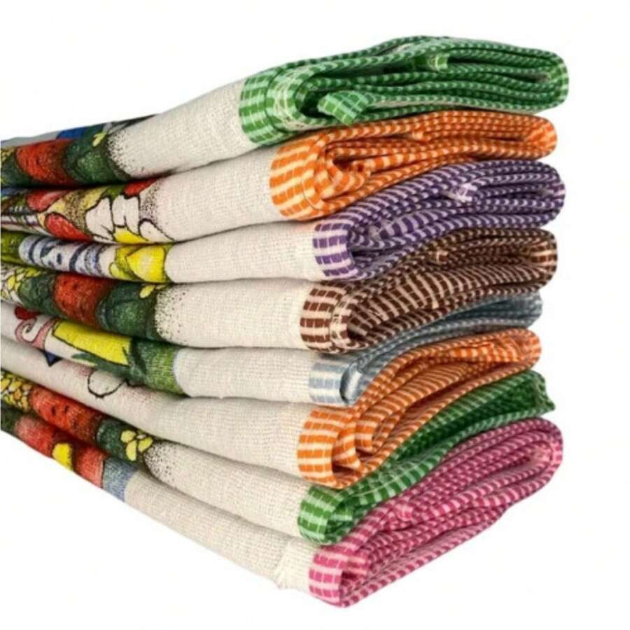 Set Of 10 Uni Printed Dishcloth Napkin With Hem And Clip Reinforced Stitching - 白色 - 查看 1