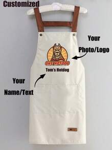 1pc Customized Black Kitchen Cooking Apron, Modern Polyester Oil-Proof Apron, Black Kitchen Apron, Polyester Apron For Garden, Kitchen And Housework Perfect For Home, Restaurant, And Kitchen Cooking