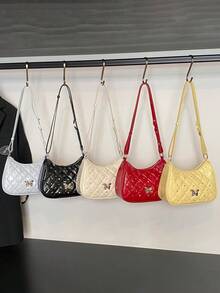 1 Pc New Pu Material Girl's Diamond-Shaped Butterfly Rhinestone Decorated Solid Color Shoulder Bag, With Adjustable Shoulder Strap And Smooth Zipper Opening And Closing, Fashionable, Exquisite, Simple And Beautiful, Suitable For Daily Shopping, Commuting And Vacation - A - View 2