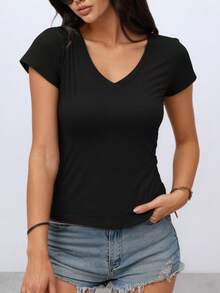 Women's Fashion T-Shirts - Elegant Summer Tees In 2-Pack And 3-Pack Options, Multiple Color Combinations For Stylish Outfits - 黑加淺藍 - 查看 5