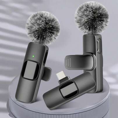 专业无线领夹式麦克风，适用于智能手机，即插即用，2.4G 超低延迟，具备降噪功能，适用于视频录制、教学、采访、播客等场景，无线全指向电容式录音麦克风，适用于 Vlog