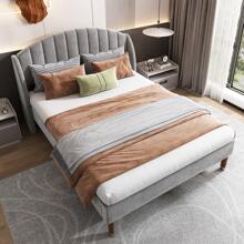 Letto imbottito dal design senza tempo, doghe in legno, facile da montare, velluto, rete a doghe in legno silenziosa e piedini di appoggio per una stabilità ottimale.