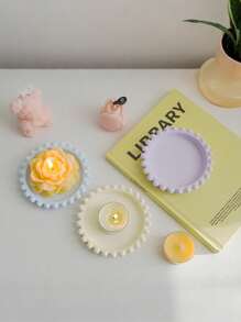 1pc A Pearl Edge Gypsum Aromatherapy Candle Tray, Gypsum Material, Ins Style Candle Holder, Shooting Props, Round Tray, Home Decoration, Gift Decoration, Handmade Creative Candle Base Vessel Aromatherapy Candle Tray