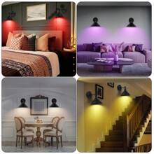 Black Vintage Wireless Battery Operated Wall Sconces, Industrial Cordless Battery Powered Led Wall Lights Set Of 2, Wall Lamp Fixture Indoor With RGB Light Bulb/No RGB Light Bulb Remote Control For Bedroom Farmhouse Gallery