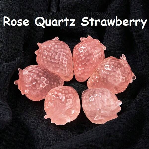 1pc Natural Rose Quartz Strawberry Fruit Carving For Home Decoration Or Gifts