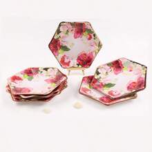 Disposable Hexagonal Paper Plate Flower Paper Plate Party Paper Plate 9 Inch For Holiday Birthday Party.