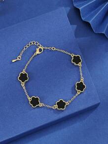 3pcs/Set Women Elegant Lucky Flower Bracelet Set, Black White Pink Color Combination, Fashion & Casual, Suitable For Daily Wear