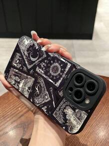 1pc Minimalist Personalized Tarot Card Pattern Black Eye Shockproof Anti-Fingerprint Mobile Phone Case, Compatible With IPhone 16 Pro Max/16/16 Pro/16 Plus/15 Pro Max/15 Pro/15 Plus/15/11/12/13/14 Pro Max/XS/XR/11 Pro/11 Pro Max/12 Pro/12 Pro Max/13 Pro/13 Pro Max/7 Plus/14 Pro/14 Pro Max/14 Plus/7 Plus/8 Plus/8/SE2/12 Mini/13 Mini, Soft Cover, Anti-Yellowing