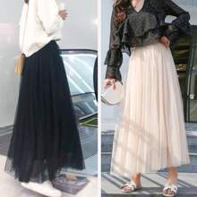Women's White 1M Long Tulle Skirt With Boneless Extendable Petticoat - A-Line Mesh Layered Half Slip For Daily Wear & Formal Occasions
