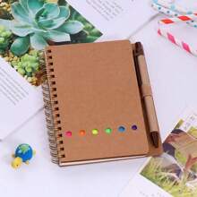 Carnet de notes en spirale unisexe, 70 pages, 1 stylo (couleur aléatoire), avec porte-stylo intégré, mini carnet à couverture rigide avec étiquettes d'index de couleur, convient pour le travail, la prise de notes et les fournitures scolaires, rentrée des classes