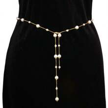 Chaîne de perles rétro élégante avec pendentif circulaire petit. Chaîne de perles superposée en trois couches avec volant latéral. Chaîne de taille/chaîne de corps pour femmes