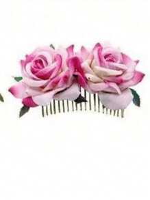 Pettine per capelli da sposa con rose di stoffa vellutata, accessorio per capelli con doppia rosa, per pettinatura raccolta, adatto per San Valentino, pettini per capelli laterali