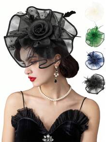 1 buc pălării Fascinators pentru femei anii '50 accesoriu de cap cu voal flori cocktail nuntă petrecere ceai biserică Derby pălărie