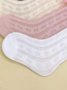 3 Pairs Girls' Summer Butterfly Design Mesh Thin Straight Socks - Multicolor - View 2