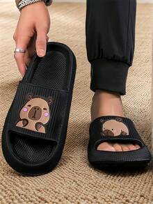 New Summer Fashion Versatile Black Vertical Stripe Single Strap Flip Flops For Men, Thick Soft Comfortable Non-Slip Odor-Resistant EVA Indoor/Outdoor Slippers, Shower Shoes - Black - View 7