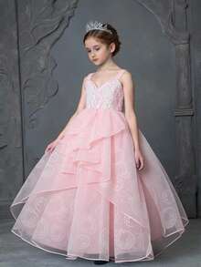Pink Sequin Camisole Dress For Young Girls, Princess Dress Suitable For Parties And Performances - Pink - View 1