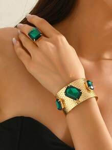 Set de 2 piezas de pulsera y anillo con diamantes de imitación, de estilo europeo y americano de moda, accesorios casuales para reuniones y fiestas, como regalo