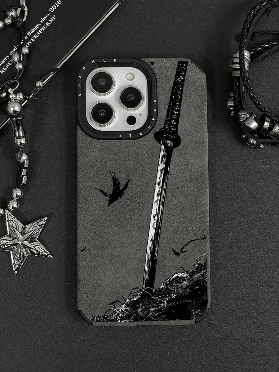 动漫日式刀剑图案恐怖软毛绒手机保护壳,兼容苹果 11/12/13/14/15/16/16PRO/16PRO Max和三星Galaxy A05/A15/A25/A35/A53/A54/A55/S23/S24,防水防震防摔防刮。 - 彩色 - 查看 1