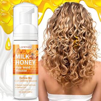 牛奶和蜂蜜泡沫卷发慕斯 - 打造柔软卷发，定型卷发，抚平毛躁，持久定型和热保护 - 卷发专用摩丝，定型卷发